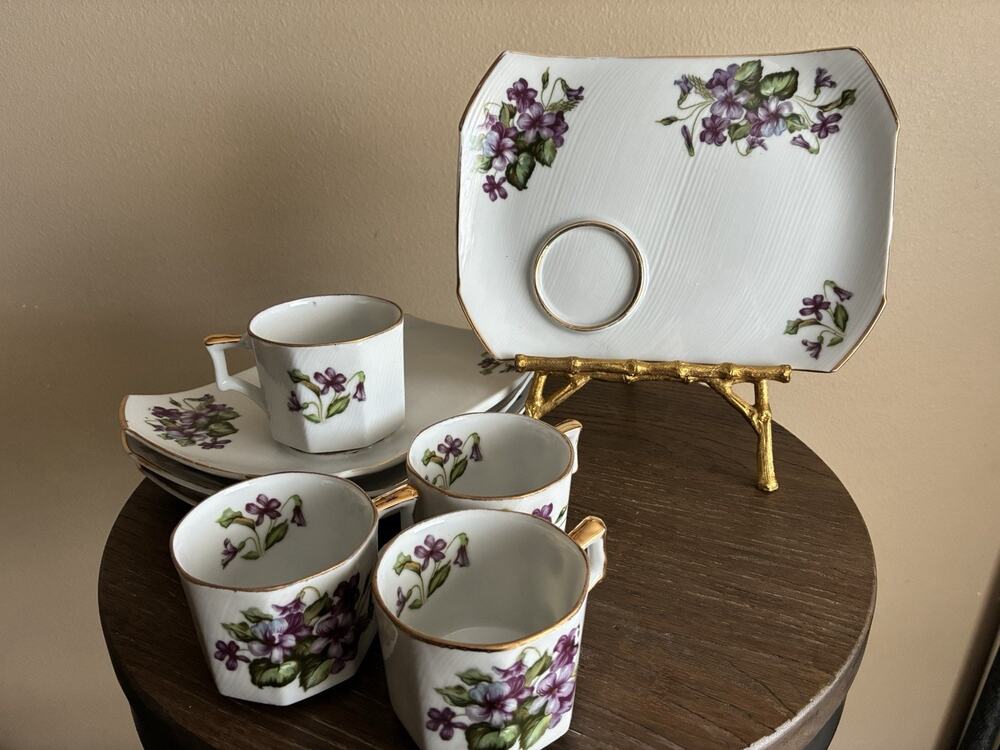 Vintage Violet Dish And Cup Snack Set Made In Japan ￼￼